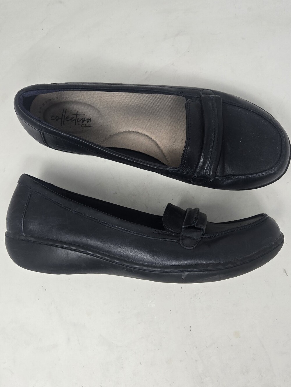 Collection by Clarks Black Leather Comfort Shoes Slip on Loafers Women's Size 9